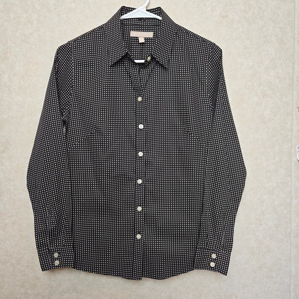 Banana Republic Womens Size 8 Black White Polka Dot Non Iron Fitted Shirt